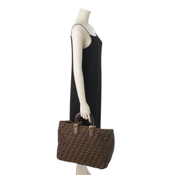 Fendi F canvas Zucca handbag fittings Brown metal - Picture 10 of 10